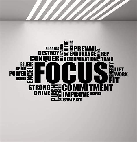 Focus Wall Decal Fitness Wall Decor Gym Quotes Word Cloud