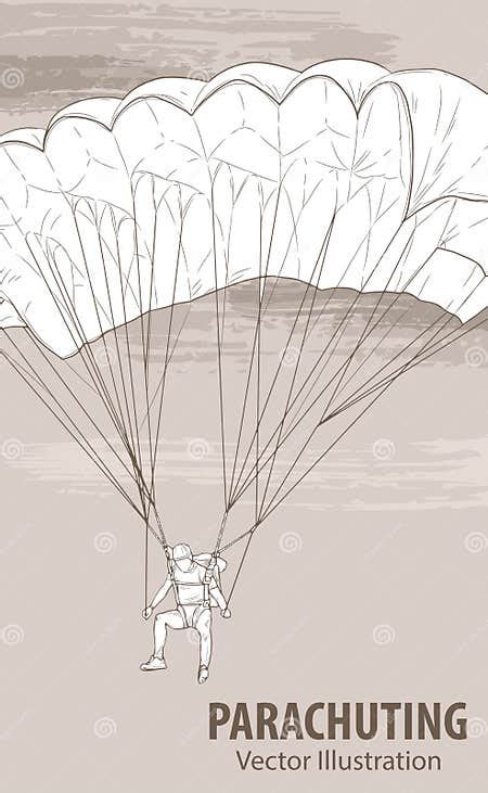 Hand Sketch Of Parachuting Athlete Vector Sport Illustration Stock