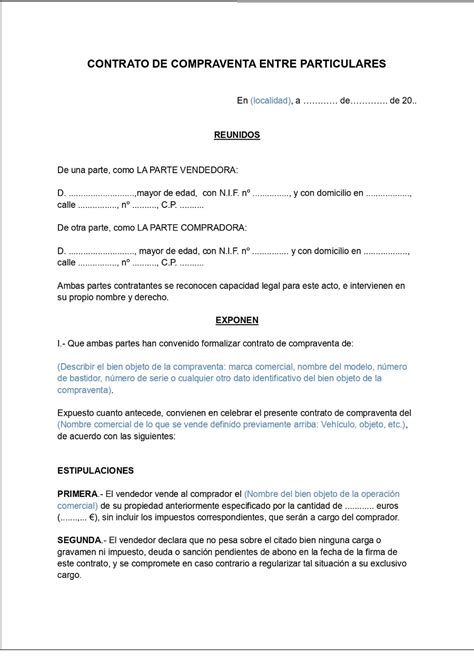 contrato de compraventa entre particulares incluye plantillas asesorías 2022