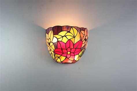 12 Inch Vintage Pastoral Stained Glass Tiffany Flower Wall Lamp Hallway