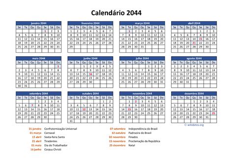Calendário 2044