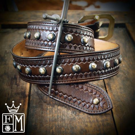 Brown Leather Studded Belt Hand Tooled Vintage Style Modern Etsy