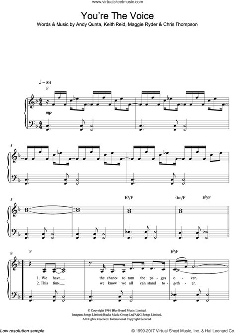Youre The Voice Sheet Music For Piano Solo Pdf Interactive