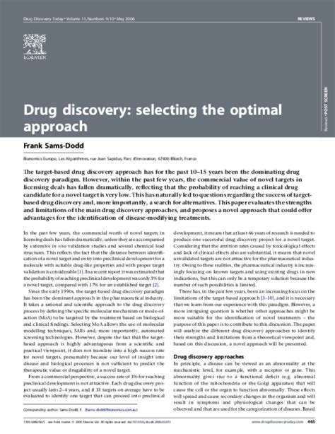 Pdf Drug Discovery Selecting The Optimal Approach Frank Sams Dodd