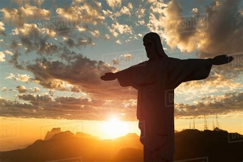 Silhouette At Sunset Of Christ The Redeemer Statue Rio De Janeiro