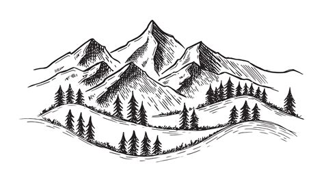 Landscape Mountains Hand Drawn Illustration 7168250 Vector Art At Vecteezy