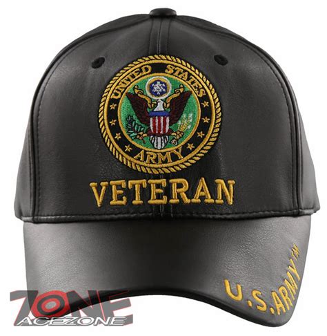 New Us Army Veteran Faux Leather Ball Cap Hat Black