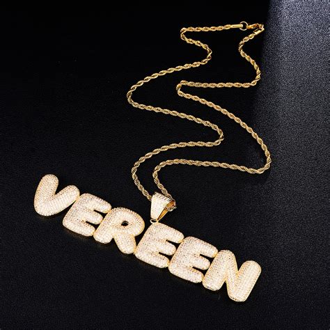 Hip Hop Custom Name Iced Out Bubble Letters Chain Pendants Necklaces
