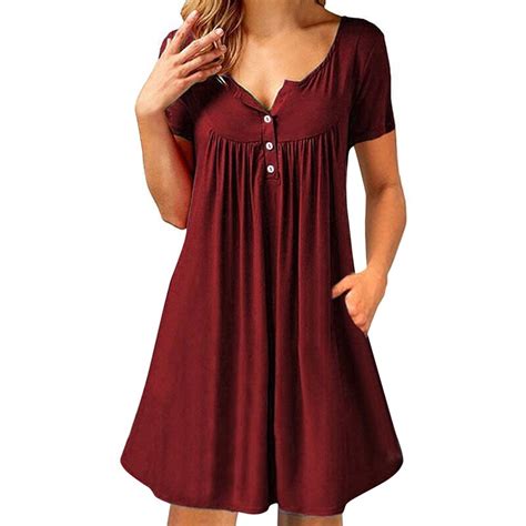anself women casual loose dress cotton v neck short sleeve summer dress 2019 button solid