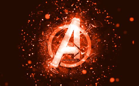 Download Wallpapers Avengers Orange Logo 4k Orange Neon Lights