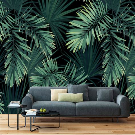 Custom Size Mural Wallpaper Rainforest Tropical Leaves Bvm Home