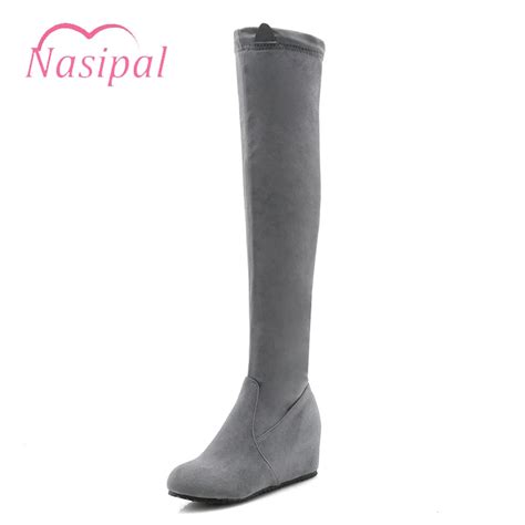 nasipal big size women thigh high wedges boots women height increasing stretch long boots autumn