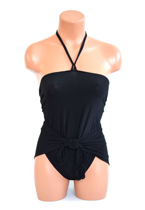 Extra Small Bathing Suit Classic Black Wrap Around Swimsuit