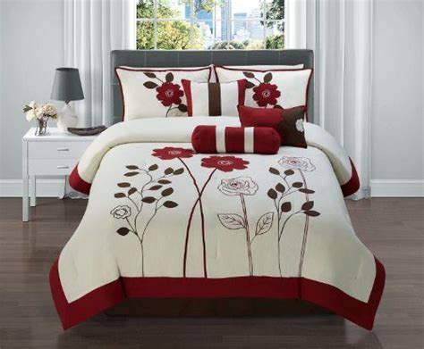 The most common comforter set queen material is cotton. 7 Pc Red, Black and Tan Floral Comforter Set / Bed in a ...