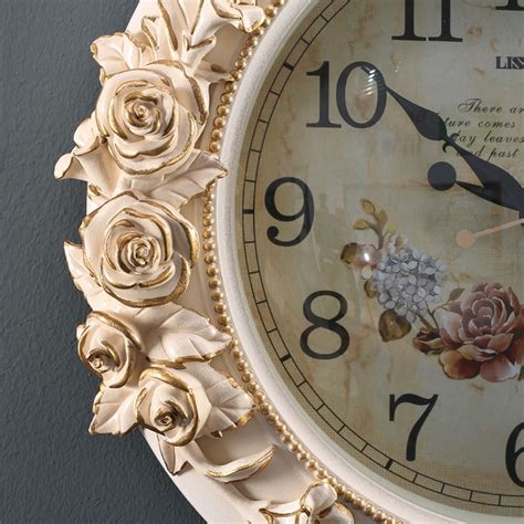European Style Retro Round Decorative Embossed Roses Wall Clock Style B