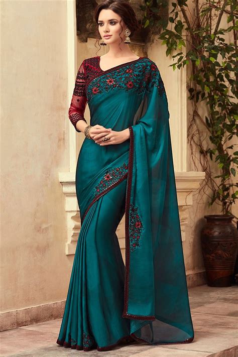Rama Green Colour Silk Designer Wedding Saree With Fancy Embroidered Blouse