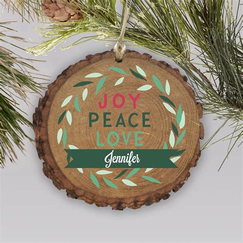 Joy Peace Love Personalized Wood Holiday Ornament Tsforyounow
