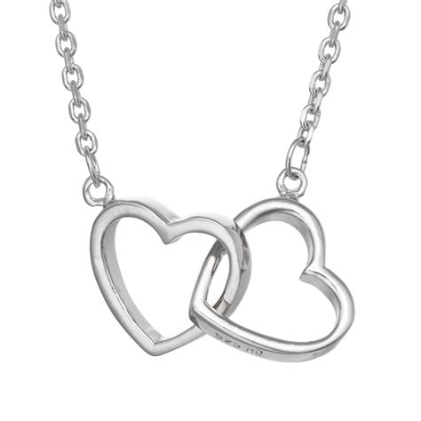 Gioelli Sterling Silver Interlocking Double Heart Necklace Overstock