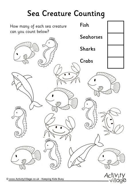 Sea Creature Counting 3 Animal Worksheets Water Animals Preschool