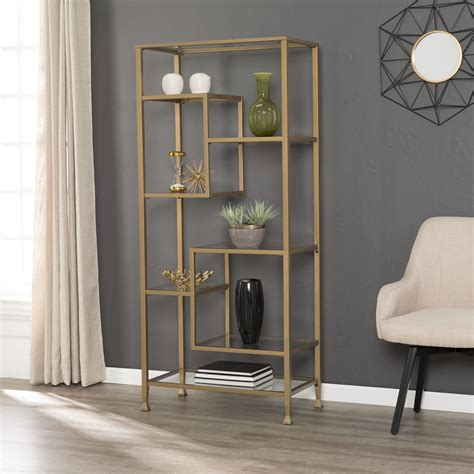 Jaymes Metalglass Asymmetrical Bookcase Gold Living