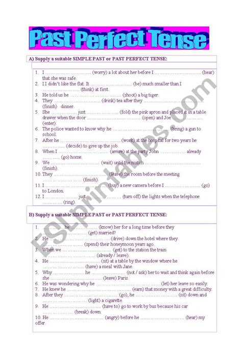 Past Perfect Tense ESL Worksheet By Jeep