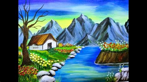 How To Paint Nature Scenery With Mountain Acrylic Painting For