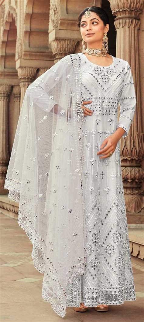 Festive Mehendi Sangeet White And Off White Color Net Fabric Salwar Kameez 1760209