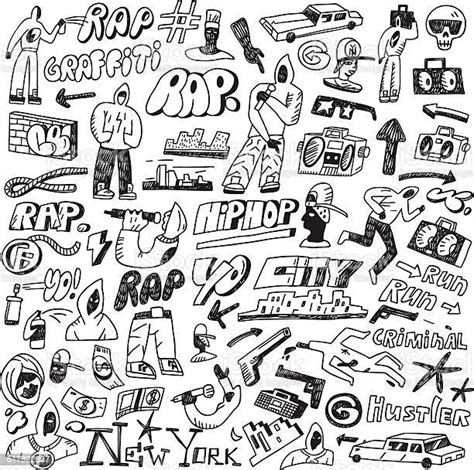 rap hip hop graffiti doodles set stock illustration download image