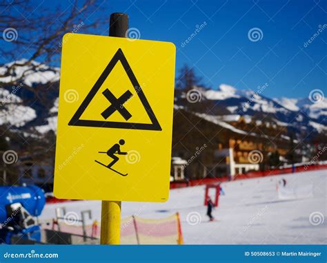Warning Sign On Ski Slope Stock Image Image Of Attention 50508653