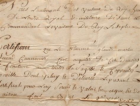 Délivré Du Magicien En 12 Lettres - Un lieutenant de vaisseau de Louis XV délivre un certificat. – Traces