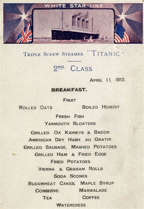 These Are Actual Menus For The Titanic S First Second And Third Class