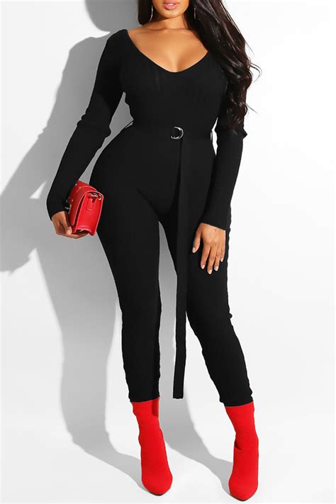 Lovely Casual Long Sleeves Black Knitting One Piece Jumpsuitjumpsuit