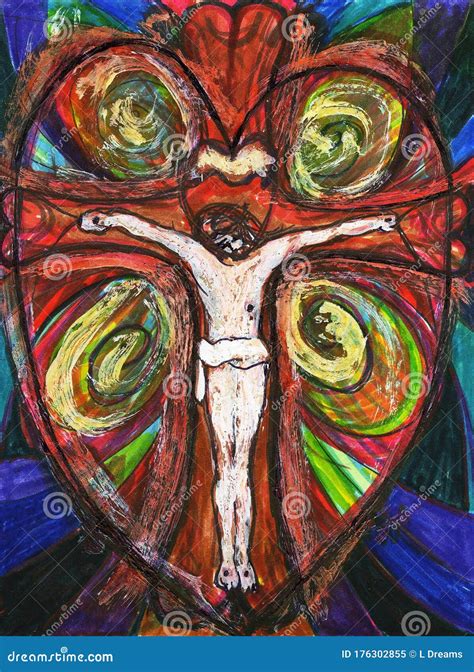 Crucifixion Of Jesus Christ Abstract Painting Stock Illustration