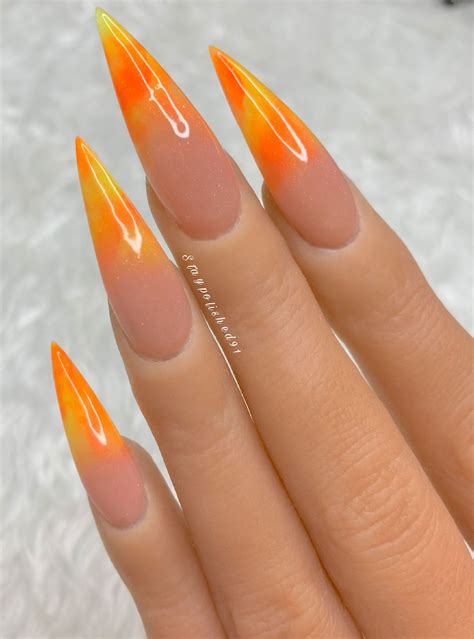 Staypolished91 Instagram In 2020 Orange Ombre Nails Pink Acrylic Nails Acrylic Nails Stiletto