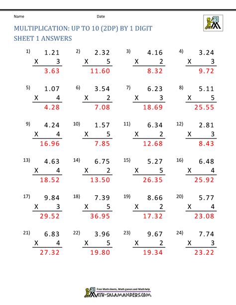 Printable Multiplication Sheet 5th Grade