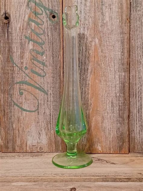 vintage vasoline uranium depression green glass swung vase etsy