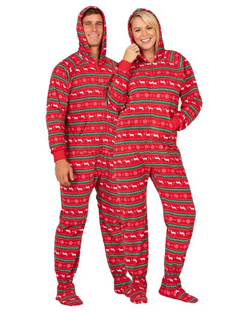 Footed Pajamas Nordic Christmas Adult Hoodie Fleece Onesie Adult