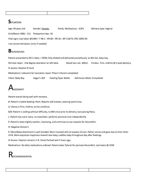 Ob Postpartum Sbar Example Abutler Situation Age 40 Years Old