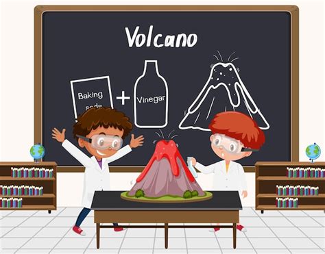 Joven Científico Haciendo El Experimento Del Volcán Frente A Una Placa