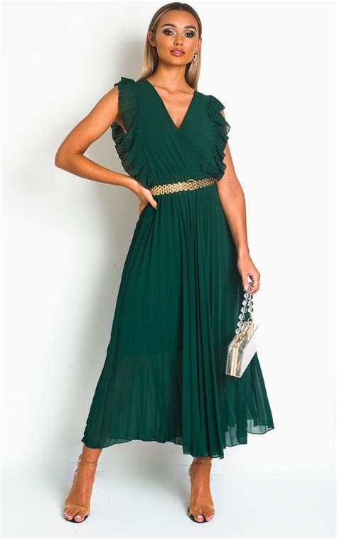 Bryanna Pleated Maxi Dress In Dark Green Ikrush Silkfred Us