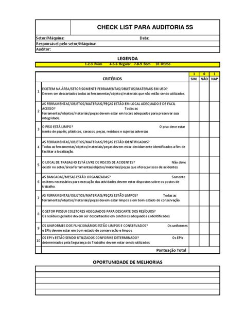Check List De Auditoria 5s Pdf Desperdício Business