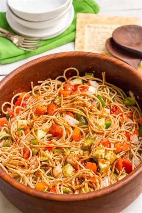 Classic Spaghetti Salad Recipe With Tomatoes Cucumber Green Pepper
