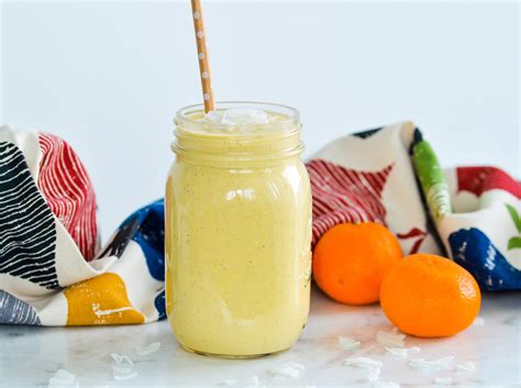 The smoothie combines the tastes of summer, but can be enjoyed all year long! Tropical Smoothie Recipe- high in protein