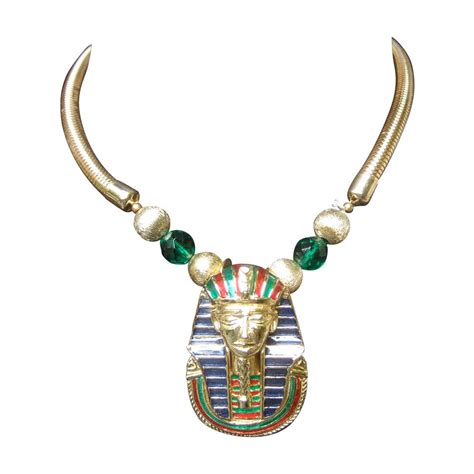 Egyptian Style Gilt Enamel Pharaoh Choker Necklace At 1stdibs