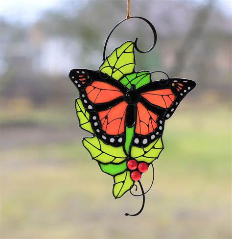 Monarch Butterfly Stained Glass Art Window Hangings Suncatcher Home