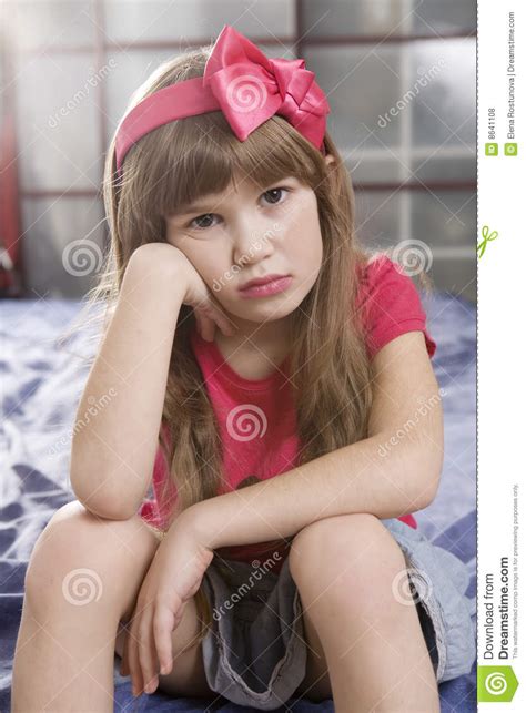 Portrait Young Cute Girl Of Seven With Bad Makeup Stock Photo Image