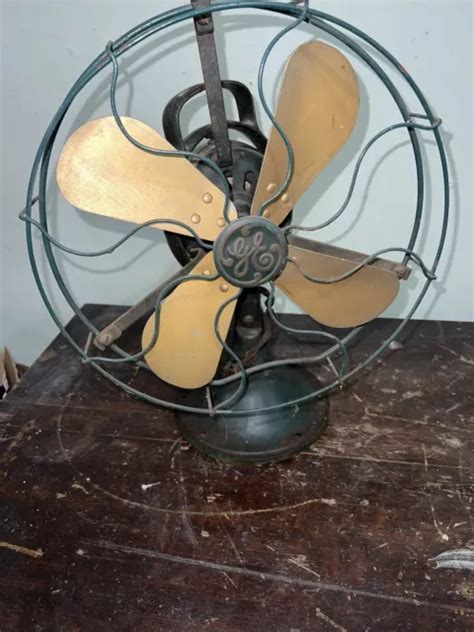 Antique Ge Oscillating Fan Brass Blades Cast Iron Base Cat 75423