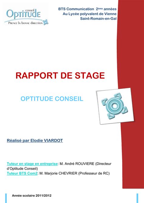 Rapport De Stage Bts Cprp Exemple