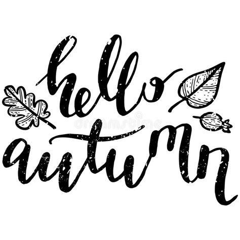 Hello Autumn Calligraphy Text With Fall Leaves Black And White Autumn