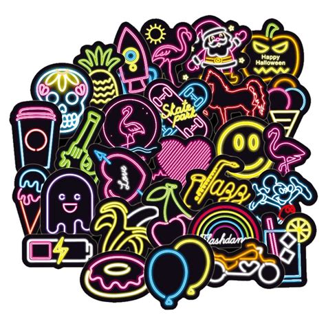 100pcspack Neon Light Stickers Anime Icon Kids Toy Cute Decals Sticker